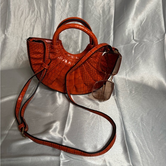 Croc-Embossed Orange Handbag - Picture 2 of 9